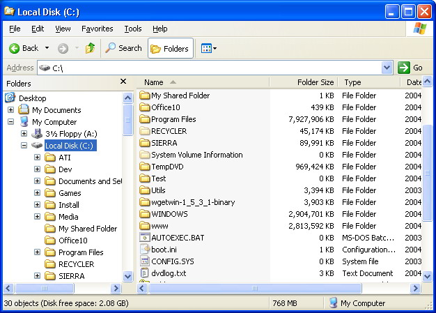 windows и размер директорий